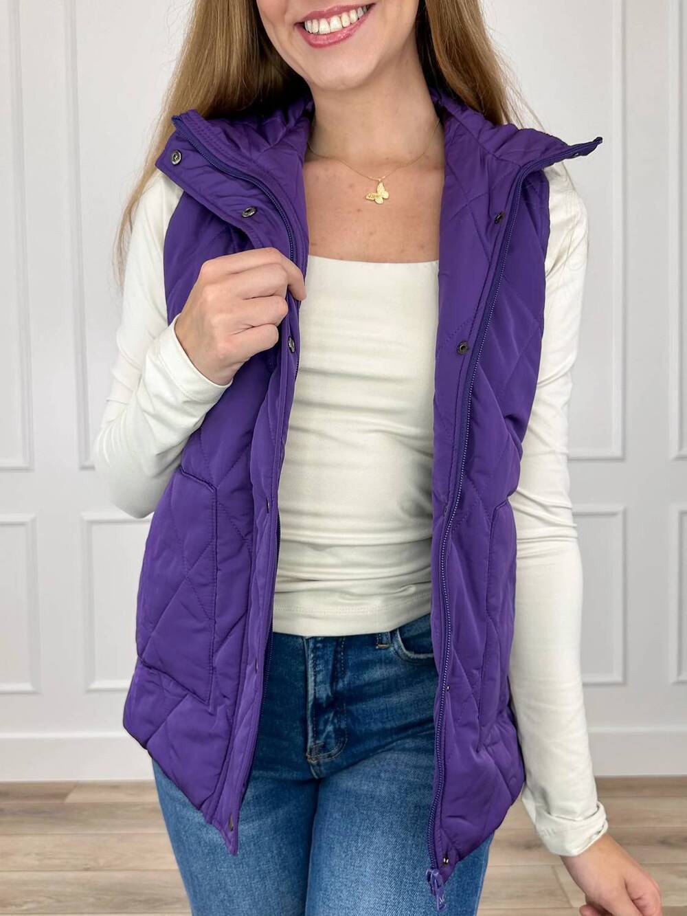 NEW MICHELLE MAE one call away puffer vest in purple